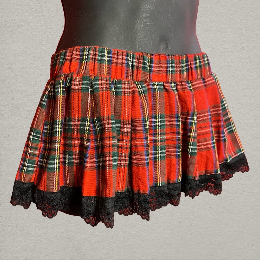SOLD: Avidlove Red Tartan Plaid Mini Skirt with Black Lace Trim – Alt Punk Goth